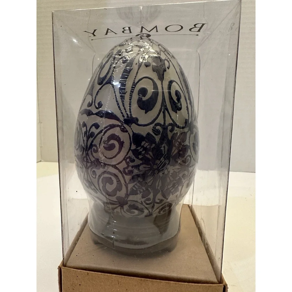 Bombay Egg‎ Shaped Candle with Stand Blue and White